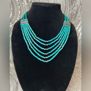 Turquoise Wooden Beads Multi-strand Layered Necklace